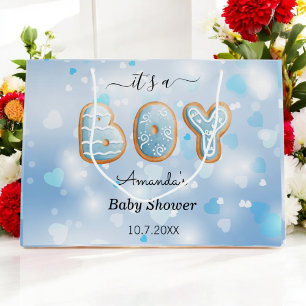 Sac cadeau Motif Baby shower bleu Coeurs