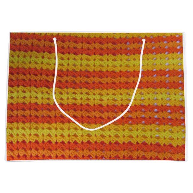 Sac cadeau - motif crochet Jaune et Orange (Lrg) (Devant)