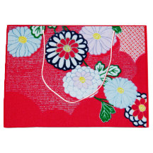 Sac cadeau MOTIF KIMONO ROUGE JAPONAIS AVEC FLEURS