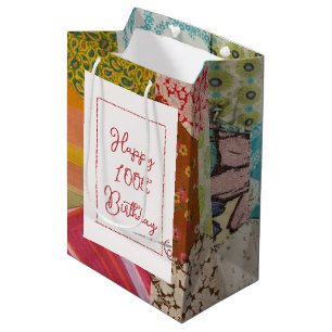 Sac Cadeau Moyen 100e anniversaire Motif de courtepointe avec aigui