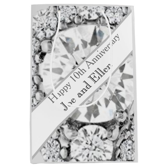 Sac Cadeau Moyen 10e anniversaire du Mariage Diamond (Devant)