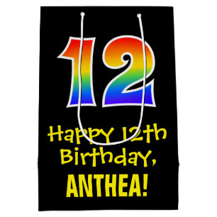 Sac Cadeau Moyen 12e anniversaire : Amusant, gras, coloré, arc-en-c