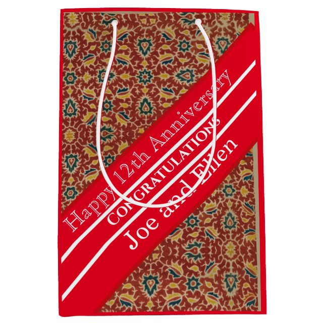 Sac Cadeau Moyen 12e anniversaire du Mariage, Anniversaire de la so (Devant)