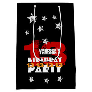 Sac Cadeau Moyen 13e anniversaire Black Red White Stars K02Z