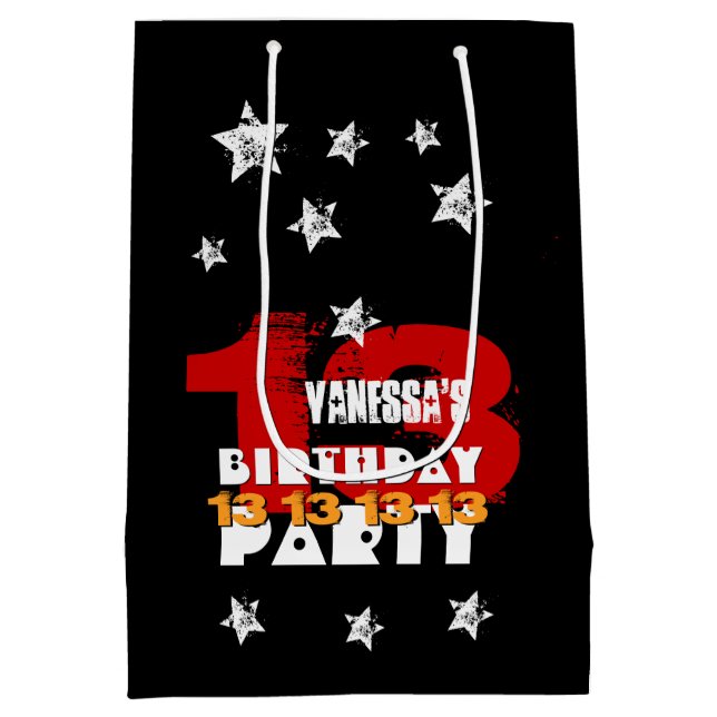 Sac Cadeau Moyen 13e anniversaire Black Red White Stars K02Z (Dos)