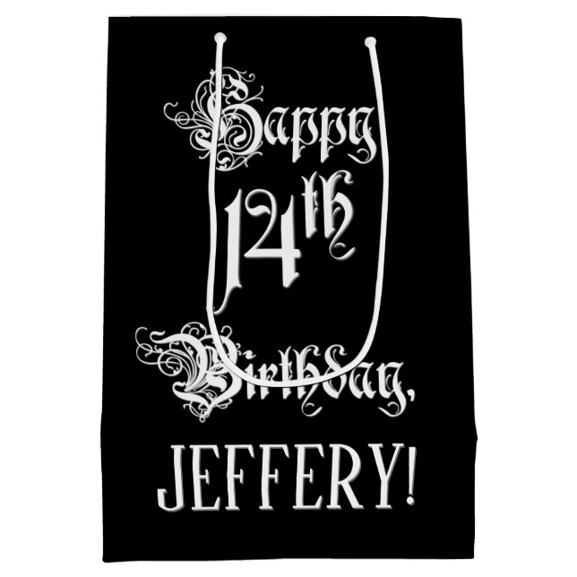 Sac Cadeau Moyen 14e anniversaire : Fancy, Elegant Script + Nom per (Dos)