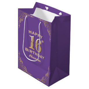 Sac Cadeau Moyen 16e anniversaire fête v et Gold Parties scintillan