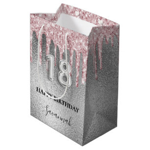 Sac Cadeau Moyen 18e anniversaire argent gouttes de parties scintil