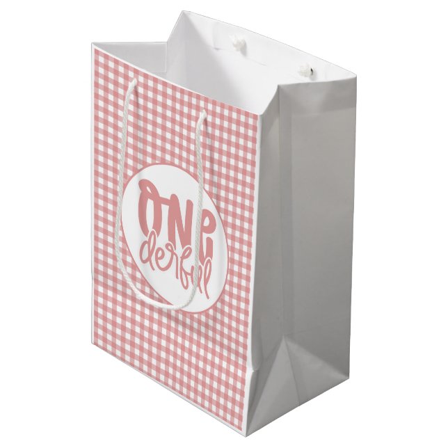 Sac Cadeau Moyen 1er anniversaire fête mignonne Pastel rose Onederf (Devant Angle)