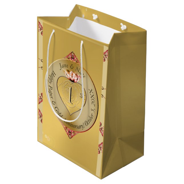 Sac Cadeau Moyen 1er ou 50e anniversaire de Mariage Golden (Dos Angle)
