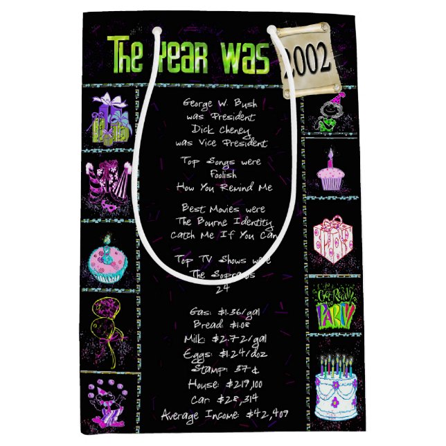 Sac Cadeau Moyen 2002 Anniversaire Trivia Fun Fact (Devant)