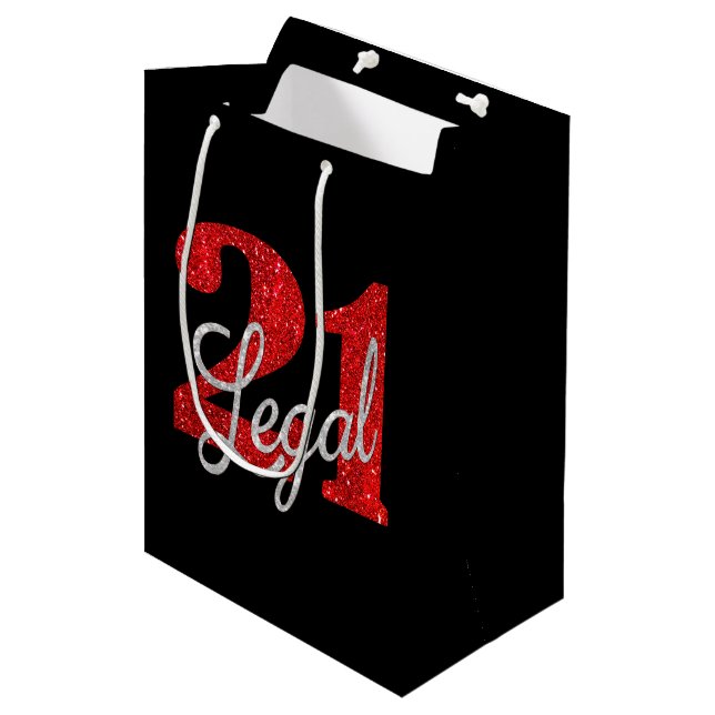 Sac Cadeau Moyen 21 et juridique | Parties scintillant Red Faux 21e (Devant Angle)