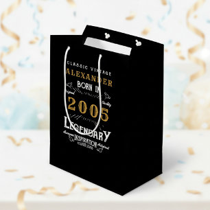 Sac Cadeau Moyen 21e anniversaire 2005 Ajouter un nom Légende Noir