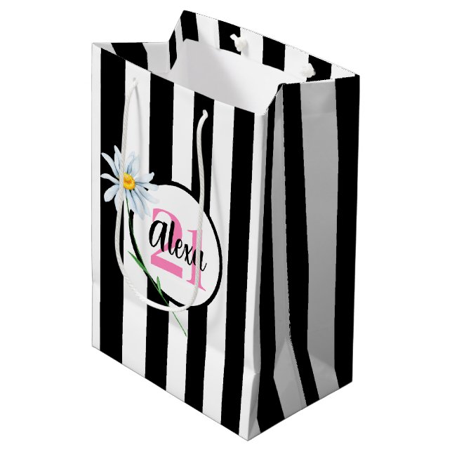 Sac Cadeau Moyen 21e Anniversaire Blancs Et Noirs (Devant Angle)