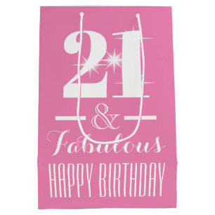 Sac Cadeau Moyen 21ème Premier rose vingt en pastel