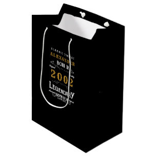 Sac Cadeau Moyen 21st Birthday 2002 Ajouter Nom Legendary Black Gol