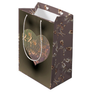 Sac Cadeau Moyen 22e anniversaire de Mariage Rose de coeur coppery