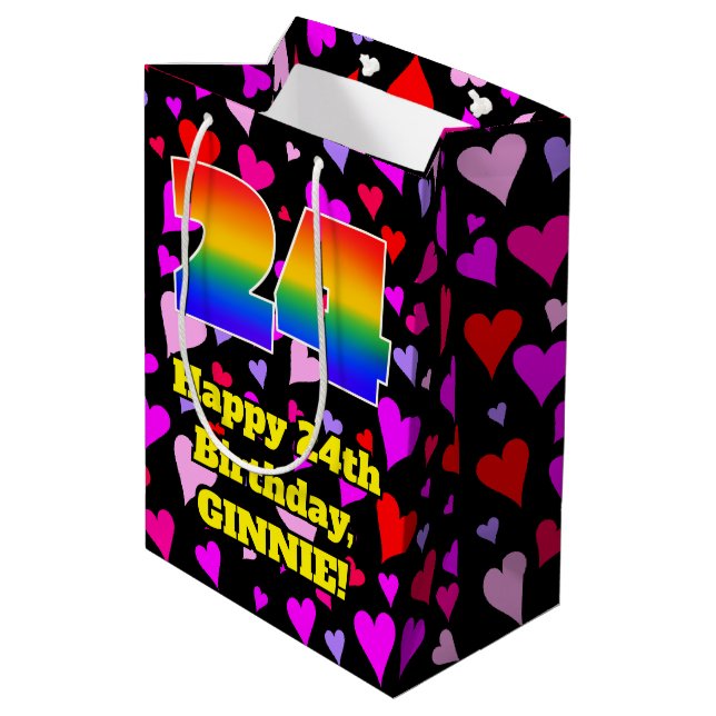 Sac Cadeau Moyen 24e anniversaire : Amour Hearts Motif, Arc-en-ciel (Dos Angle)