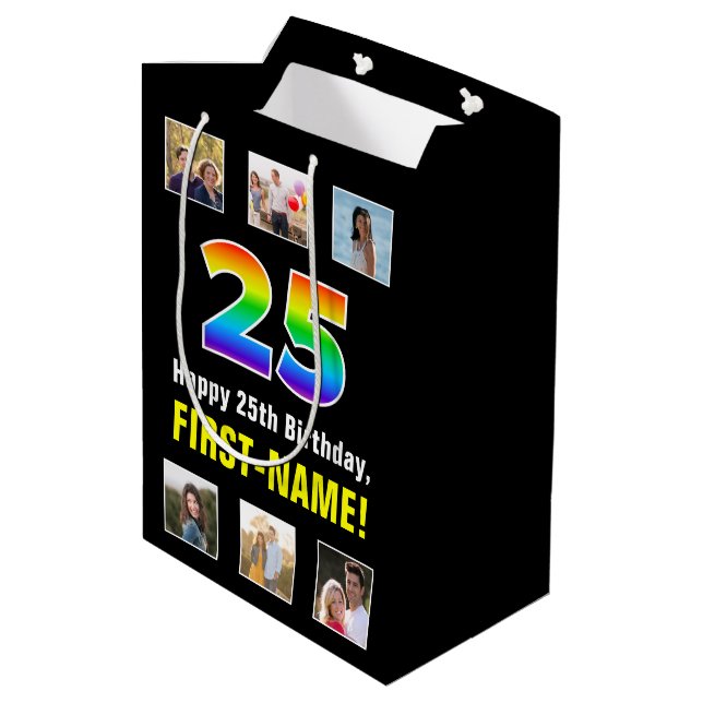 Sac Cadeau Moyen 25e anniversaire : Arc-en-ciel "25", photos person (Dos Angle)