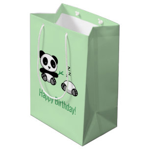 Sac Cadeau Moyen 2 mignons petits pandas sur vert