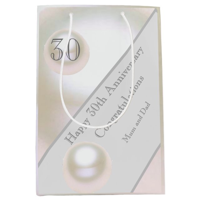 Sac Cadeau Moyen 30e anniversaire du Mariage Pearl (Devant)