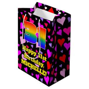 Sac Cadeau Moyen 31e anniversaire : Amour Hearts Motif, Arc-en-ciel