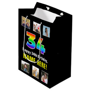Sac Cadeau Moyen 34e anniversaire : Arc-en-ciel "34", photos person