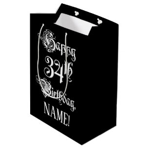 Sac Cadeau Moyen 34e anniversaire : fantaisie, élégant script + Nom