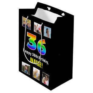 Sac Cadeau Moyen 36e anniversaire : Arc-en-ciel "36", photos person