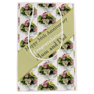 Sac Cadeau Moyen 36e anniversaire Mariage de la porcelaine osseuse,