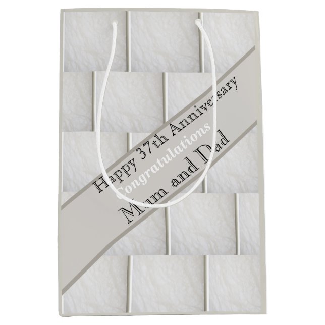 Sac Cadeau Moyen 37e anniversaire du Mariage Alabaster, modifiable (Devant)