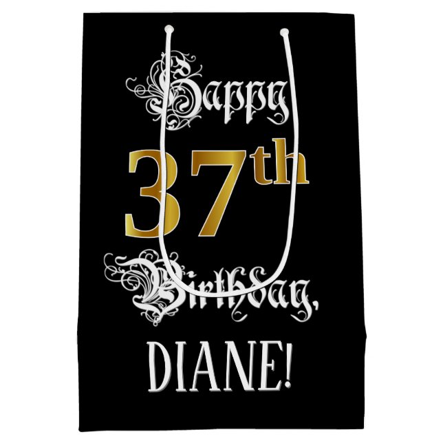 Sac Cadeau Moyen 37e anniversaire ~ Script fantaisie; Faux Gold Loo (Dos)