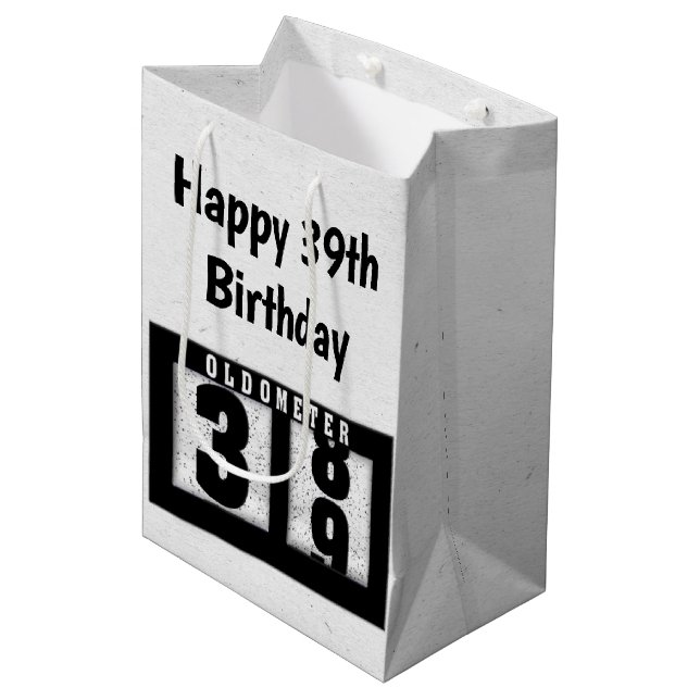 Sac Cadeau Moyen 39e anniversaire Odomètre noir (Devant Angle)