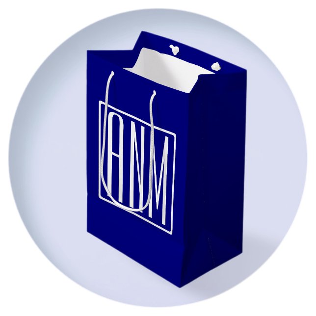 Sac Cadeau Moyen 3 Initiales Monogramme | Bleu et blanc de la marin (Créateur téléchargé)
