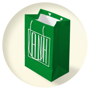 Sac Cadeau Moyen 3 Initiales Monogramme Vert et blanc