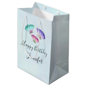 Sac Cadeau Moyen 3 Joli Pastel Aquarelle Papillons Anniversaire
