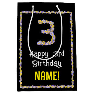 Sac Cadeau Moyen 3e anniversaire : Floral Flowers Numéro, Nom perso