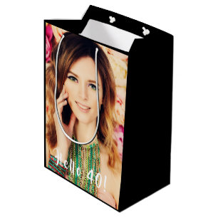 Sac Cadeau Moyen 40th birthday custom photo hello 40 forty