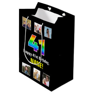 Sac Cadeau Moyen 41e anniversaire : Arc-en-ciel "41", photos person