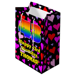 Sac Cadeau Moyen 43e anniversaire : Amour Hearts Motif, Arc en ciel
