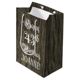 Sac Cadeau Moyen 43ème anniversaire : fantaisie, Faux Wood Look + N