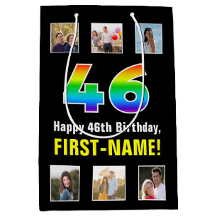 Sac Cadeau Moyen 46e anniversaire : Arc-en-ciel "46", photos person