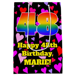Sac Cadeau Moyen 48e anniversaire : Amour Hearts Motif, Arc en ciel