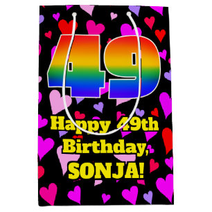 Sac Cadeau Moyen 49e anniversaire : Amour Hearts Motif, Arc en ciel