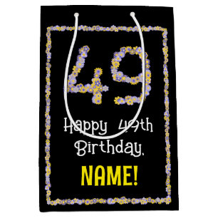 Sac Cadeau Moyen 49e anniversaire : Floral Flowers Numéro, Nom pers
