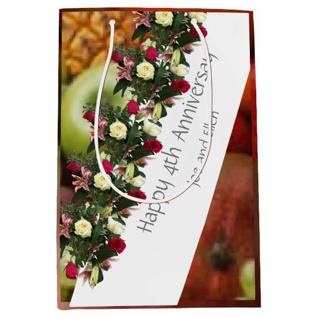 Sac Cadeau Moyen 4e anniversaire du Mariage Fruits et Fleurs modifi (Devant)