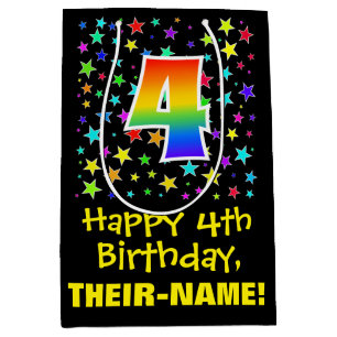 Sac Cadeau Moyen 4e anniversaire : Etoiles colorées Motif & Arc-en-
