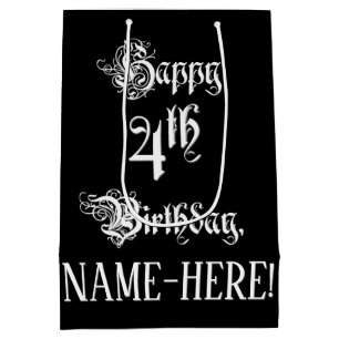 Sac Cadeau Moyen 4e anniversaire : Fancy, Elegant Script + Nom pers