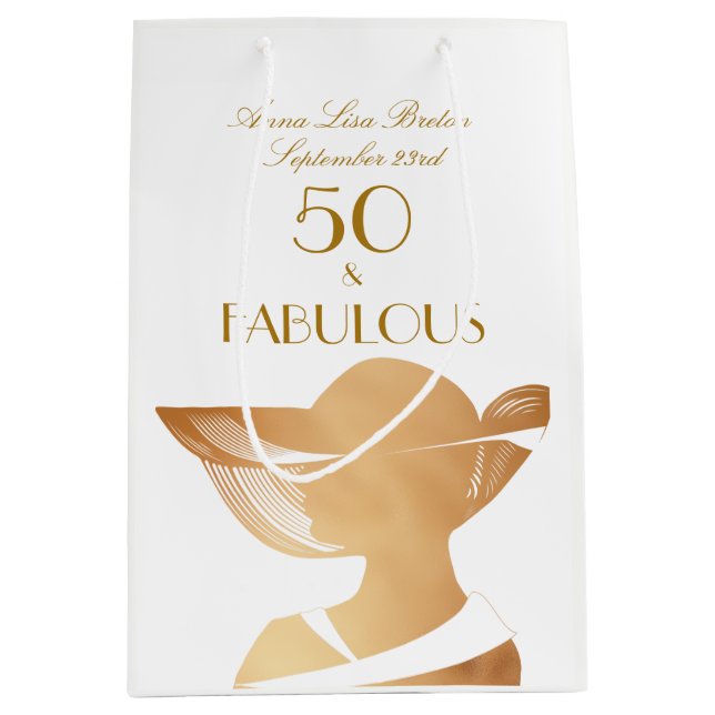 Sac Cadeau Moyen 50 et anniversaire d'or élégant fabuleux d'art (Devant)