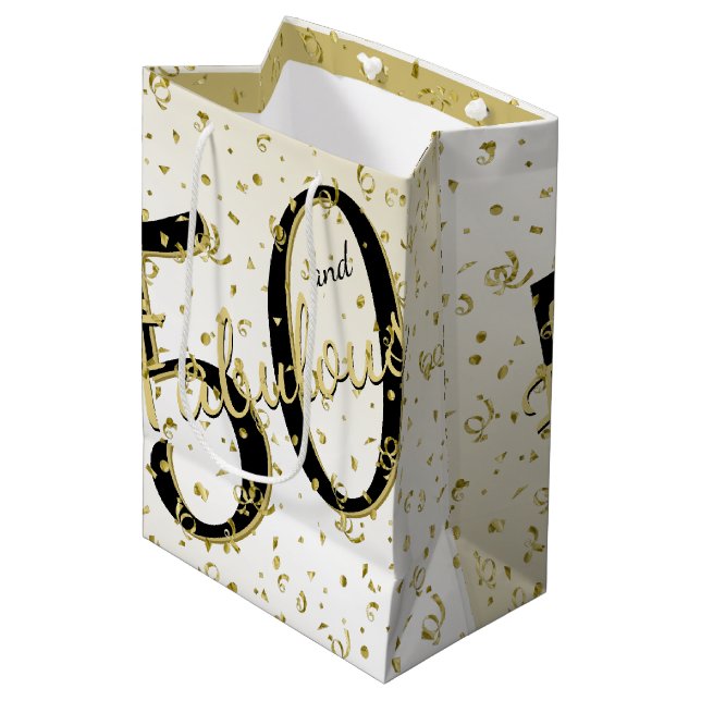 Sac Cadeau Moyen 50 et fabuleux fête d'anniversaire Black/Gold Fun (Devant Angle)